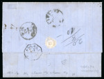 1863 Registered Stampless Entire – Larnaca to Livorno  Rare registered entire prepaid 38 soldi from Larnaca to Livorno, handstamped "LARNACA / 21 SETT", "FRANCA", and with three strikes of "RACOM". Endorsed "No. 11180 Da