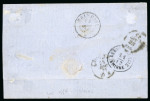 1867 Austrian Levant 3s green and 10s blue pair, all tied by crisp neat LARNACA DI CIPRO cds, on 1871 folded letter sheet to Livorno, a fine array of transit and arrival bs, address excised with contemporary purple cros
