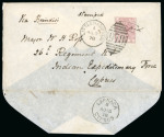 Indian Expeditionary Force  1878 (9 Aug.) Envelope from Littlehampton to Major W.H. Ross, 26th Native Indian Regiment, Larnaca, bearing Great Britain QV 2½d blue, tied by manuscript “STAMPED” and Littlehampton AU 9 78 c.