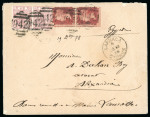 1878 (19 Dec.) Envelope franked with British 2½d, plate 12 (pair, letters MB–MC) and 1d red, plate 206 (vertical pair, letters LI–MI), all neatly cancelled by numeral "942" and LARNACA/DEC.19.1878 cds, addressed to Alexa