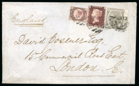 1879c Envelope franked with Great Britain 1878-80 ½d rose, plate 13, 1d red, plate 179, and 6d grey, plate 16, all tied "942" numeral of Larnaca, addressed to London, paying the triple-rate postage to U.P.U. destinations