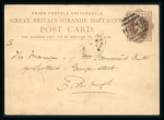 1880 (12 Jan.) Postal stationery card Great Britain 1d impression, cancelled by numeral "975" and LIMASSOL/12.1.1880 cds alongside, addressed to Edinburgh, Scotland. Cyprus did not issue its own postal stationery cards u