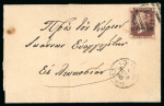 1880 (15 Nov.) Entire letter from Limassol to Nicosia, franked with 1880 1d red, plate 208, tied by fine "942" numeral of Larnaca, with fine LIMASSOL/NO.15.80/CYPRUS cds below. Reverse upper flap missing, otherwise fine.