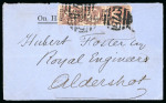 1880 (24 Aug.) OHMS envelope to Aldershot, franked with 1880 ½d rose, three singles all from the rare plate 19 (SG 1, £2'100 as singles), each tied by numeral "975", with faint LIMASSOL/AU.24.80/CYPRUS cds on reverse; pa