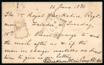1886 1/2pi postal card to "The Postmaster, Larnaca", cancelled by the scarce barred numeral "D47" of Polymedia, with POLYMEDIA A/JU.12.86/CYPRUS cds alongside. The card reports the move to Troodos the following Tuesday o