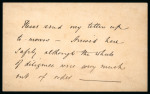 1882 1/2d emerald-green, postal card, cancelled by barred numeral "969", with NICOSIA A/JU.8.82/CYPRUS cds alongside, addressed to Larnaca, unusual message on reverse.