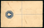 1894 (21 Aug.) Size G - 2pi blue registered and insured envelope to Norfolk, England, uprated and franked with 4pi pale olive-green and 1pi rose, all tied by the “942” Larnaca barred numeral obliterator. Reverse with Lar