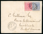 1892 (5 Jan) Cover from Famagusta, Cyprus, to Guatemala. Franked with 1 piastre and 2 piastres, cancelled by numeral “982” and FAMA-GUSTA / CYPRUS A / JA 5, 92 datestamp. Transit cancellations of Larnaca, with arrival ma