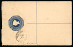 1888–95 Group of three 2pi blue registered envelopes, each uprated with 1pi and 2pi adhesives to pay the 4pi and 6pi registration rates. All are cancelled by LIMASSOL/CYPRUS squared-circle datestamps, with matching oval 