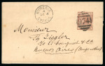 c1890 1pi brown newspaper wrapper to Buenos Aires, Argentina, neatly tied by clear crisp barred numeral "974" of Kyrenia, with KYRENIA A/OC.4.??/CYPRUS cds alongside, unusual and scarce destination.