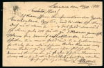 1901 Austrian 10h postal card addressed to Austria, unusually cancelled by squared circle LARNACA B/AU.30.01/CYPRUS cds, arrival ds alongside, very fine and scarce.