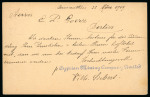 1909 KEVII 1pi red postal card, bearing a manuscript village cancellation, with LIMASSOL/CYPRUS circular datestamp alongside. A very fine and rare example of the provisional use of a manuscript village postal marking, an