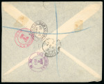 1910 Registered envelope to Brooklyn, NY, USA, franked KEdVII 4pi olive-green and purple tied by LIMASSOL B/AP.22.10 squared circle ds, transit and arrival bs, a fine and scarce usage.