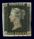 1840 Penny Black. A collection of thirty-six fine four-margin examples, all cancelled by red Maltese Crosses