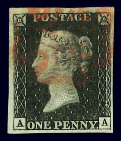 1840 1d Black. An accumulation of 40 four-margin examples