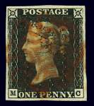 1840 1d Black. An accumulation of 40 four-margin examples