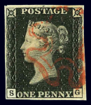 1840 1d Black. An accumulation of 40 four-margin examples