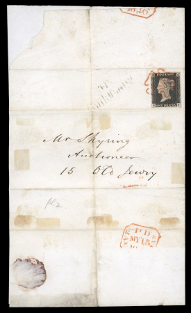 1840 1d Black Plate 2 (RF). A fine and fresh example with four margins, on entire letter sent within London on May 15th 1840