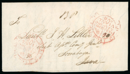 Calcutta 21 Feb. 1814, sent via Batavia and struck by two Batavia double-circle handstamps.