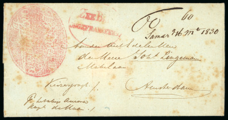 1830 "Zee Brieven/Ongefrankeerd" large negative-impression oval handstamp (WdB 62b).