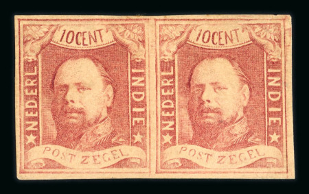 1864, 10 cent red, mint pair, pos. 53-54, full and even margins