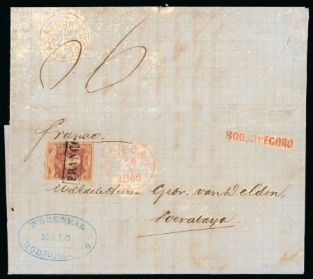 1864, 10 cent red on folded letter sent from sub-post office Bodjonegoro.