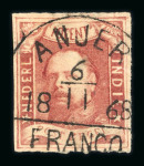 Anjer. 1864, 10 cent red with ample margins on all