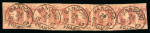 Bandong. 1864, 10 cent red strip of six (re-joined)