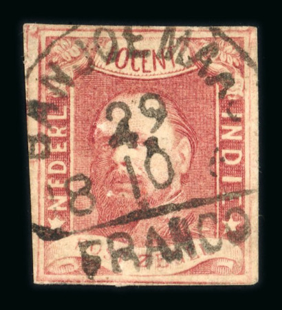 Banjoemaas. 1864, 10 cent red with full to wide margins, excellent postmark.