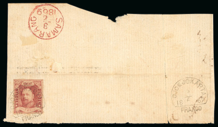 Djokjokarta. 1864, 10 cent red with good, even wide margins on large piece.