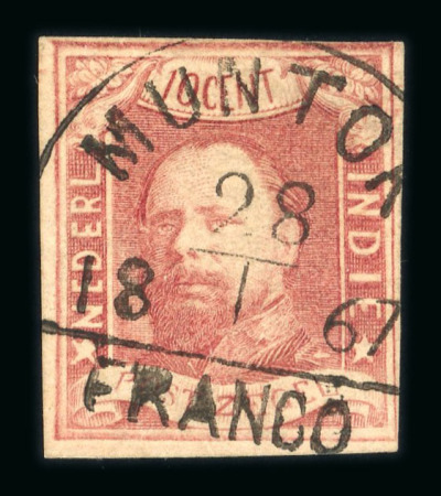 Muntok. 1864, 10 cent red with full to wide margins