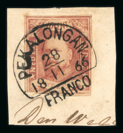Pekalongan. 1864, 10 cent red pos. good margins and excellent postmark.