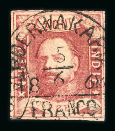 Poerwakarta. 1864, 10 cent in a deep and intense red, with perfect postmark.