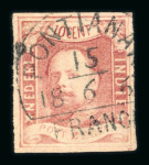 Pontianak. 1864, 10 cent red, with wide margins on ALL SIDES. SUPERB POSTMARK