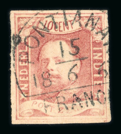 Pontianak. 1864, 10 cent red, with wide margins on ALL SIDES. SUPERB POSTMARK