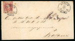 Riouw. 1864, 10 cent red on envelope from Riouw to Batavia, earliest known use.