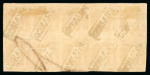 1864 10 cent red, the phenomenal block of 10 cancelled FRANCO and Salatiga half-round.