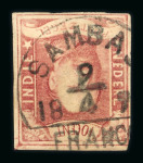 Sambas. 1864, 10 cent red used, the rarest of the half-round FRANCO postmarks