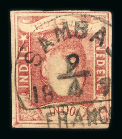 Sambas. 1864, 10 cent red used, the rarest of the half-round FRANCO postmarks