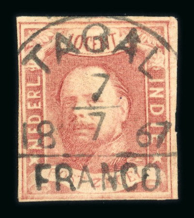Tagal. 1864, 10 cent red, with good to wide margins on all sides, perfect postmark.