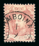 Amboina. 1868, 10 cent red, with excellent perforation. Rare cancel, 3 known.