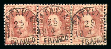 Batavia. 1868, 10 cent red strip of three with excellent