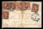 Batavia. 1868, 10 cent red six singles on mourning envelope to Montpellier.