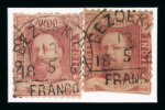Bezoekie. 1868, 10 cent red re-joined pair, struck
