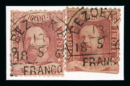 Bezoekie. 1868, 10 cent red re-joined pair, struck