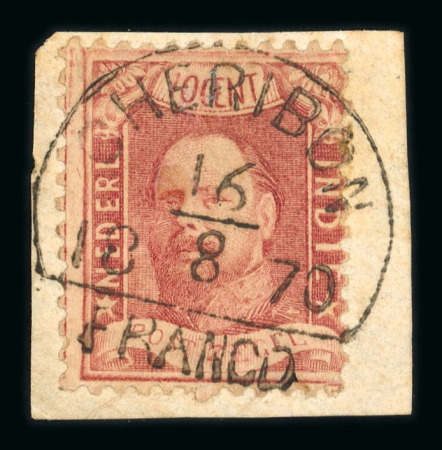 Cheribon. 1868, 10 cent red pair with excellent perforation