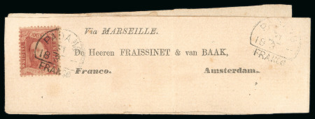 Padang. 1868, 10 cent red on newspaper wrapper sent Padang to Amsterdam