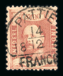 Pattie. 1868, 10 cent red with excellent perforation.The finest of the few known examples.