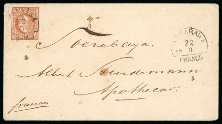 Ambarawa. 1870, 10 cent brown on fresh envelope sent 22.10 1873. Latest recorded use.