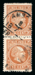 Amboina. 1870, 10 cent brown vertical pair. Cancelled by Amboina half-round franco.
